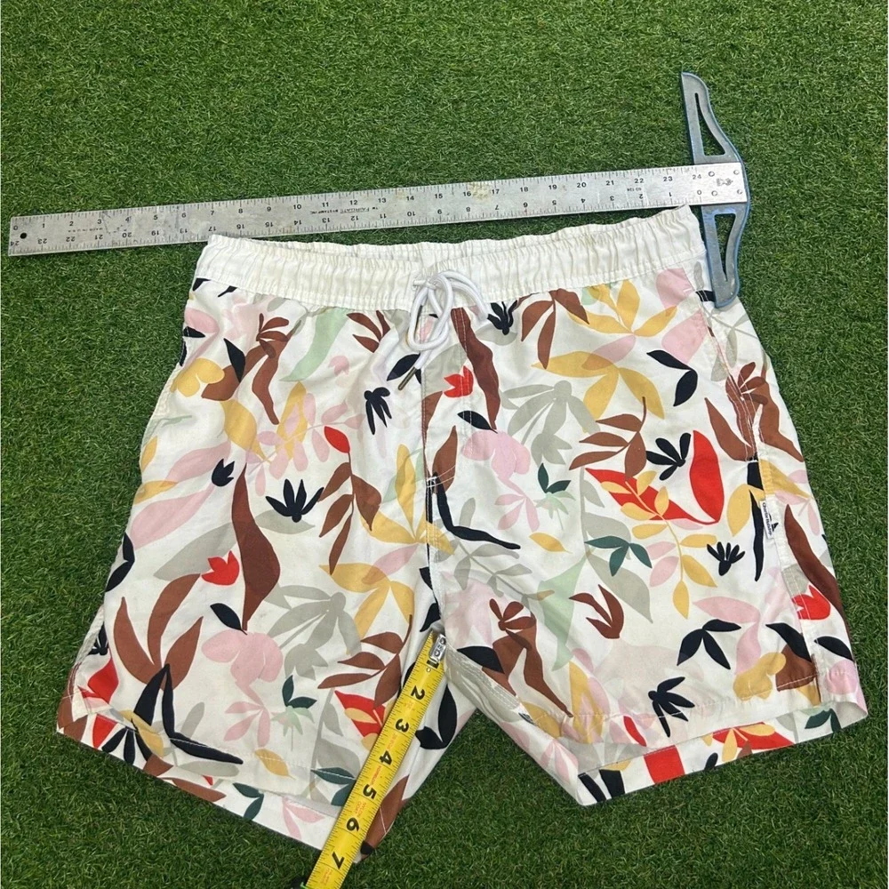 Charlie Holiday Mens Abstract Botanical Leaf Print Swim Shorts White Size 36